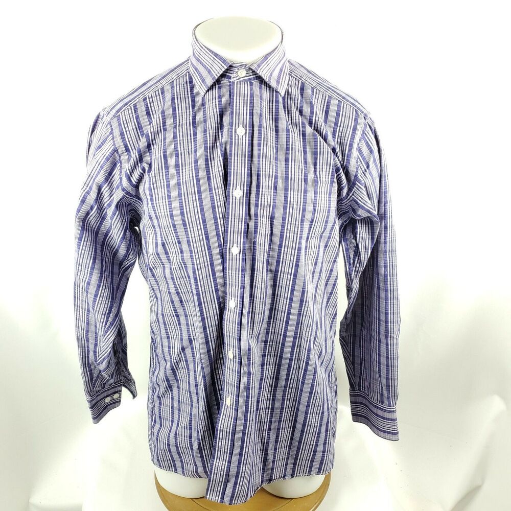 Michael Kors Shirt Mens 15.5 32/33 Blue Button Front Dress Plaid Check Cotton